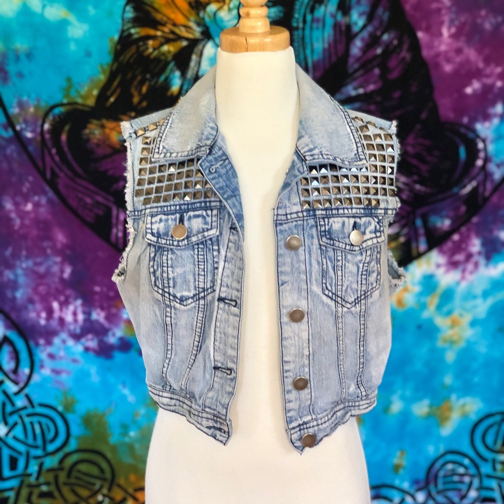 Studded Denim Crop Top Vest